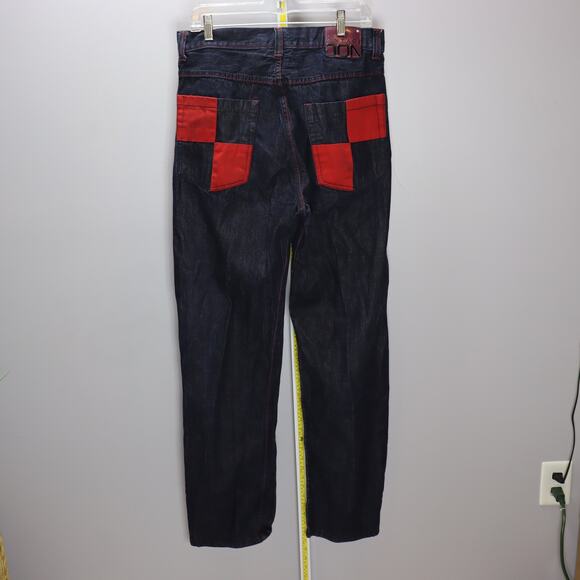 Vintage Don Dark Wash Jeans Red Panel Back Pockets Size 34 - Picture 2 of 4